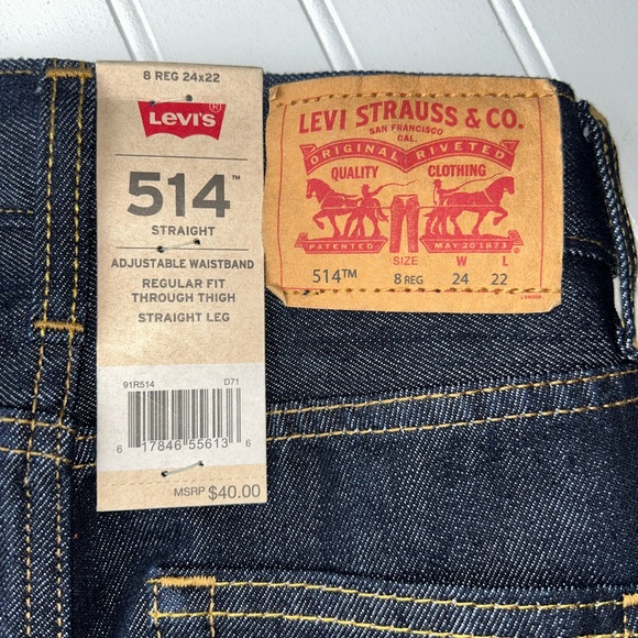 Nwt Boys Levi’s Jeans Pants 514 Straight Adjustable Waist Sz 8 Reg 24x22 - Picture 5 of 5